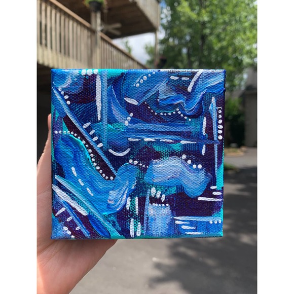 Handmade Blue Mini Original Painting | Mini Canvas Painting | Blue Office Art - Picture 5 of 6